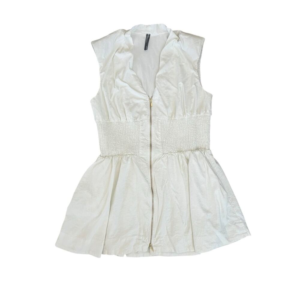 By Anthropologie Women’s Tommie White Cap Sleeve Smocked Front Zip Shirt Dress - Picture 2 of 10